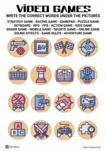 esl video games vocabulary worksheet