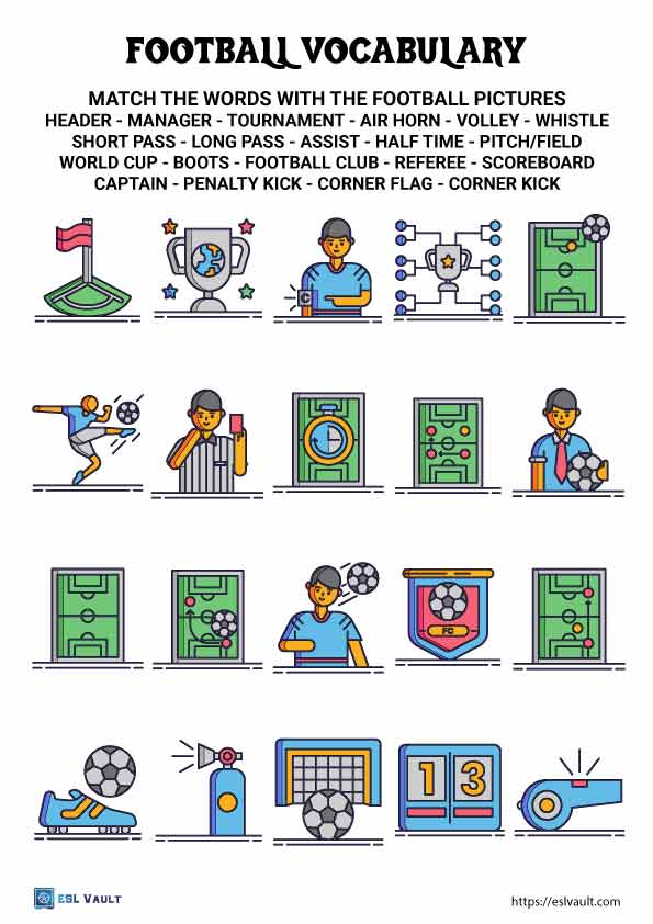 free football vocabulary worksheets esl vault