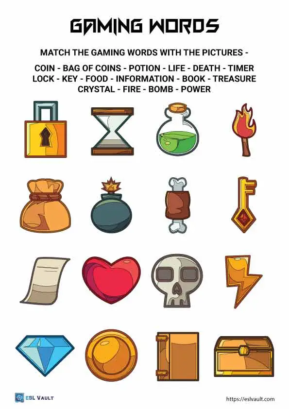 gaming words vocabulary worksheet