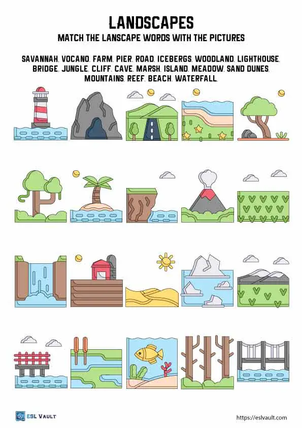 ESL geographic landscapes vocabulary worksheet