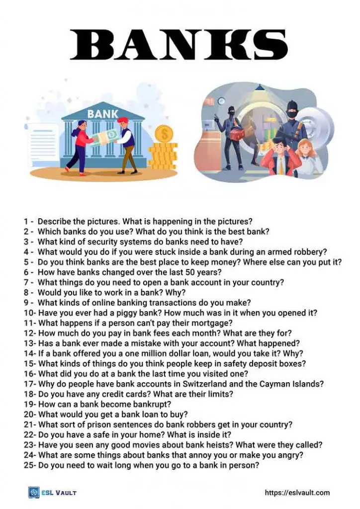 bank conversation questions for ESL
