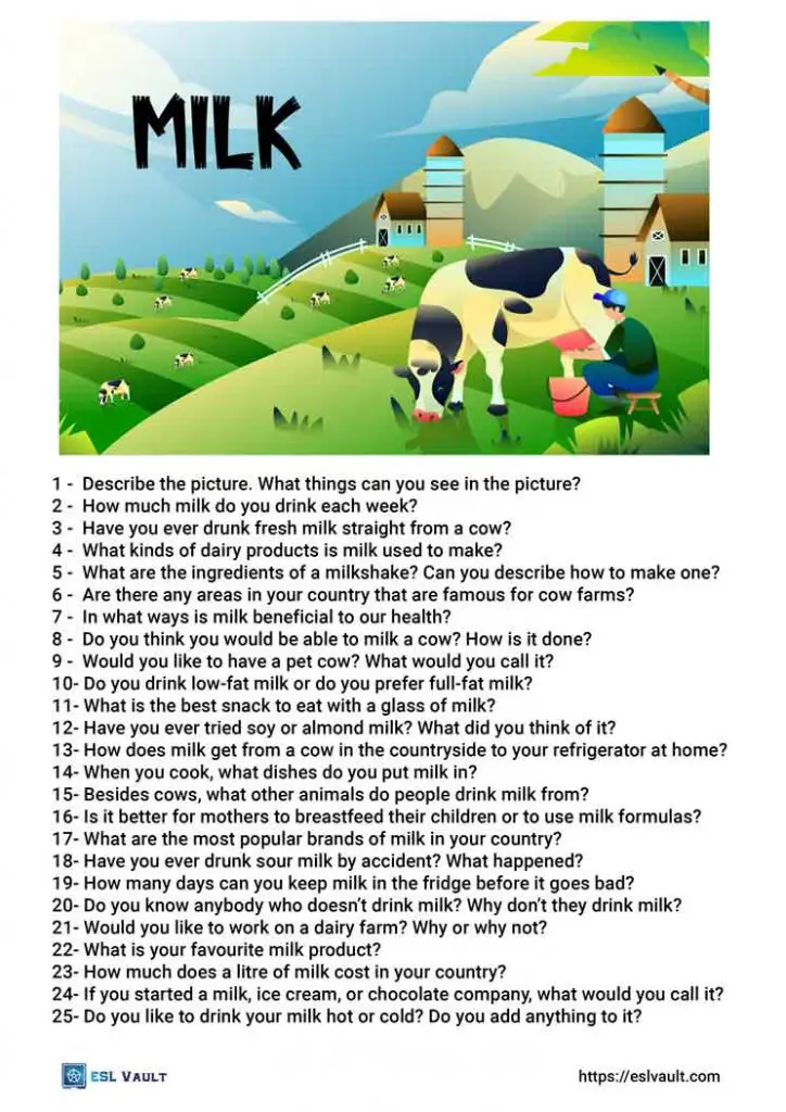 milk conversation questions for ESL