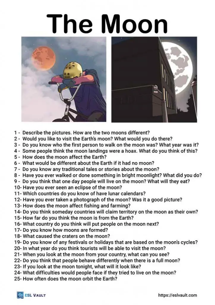 moon conversation questions for ESL