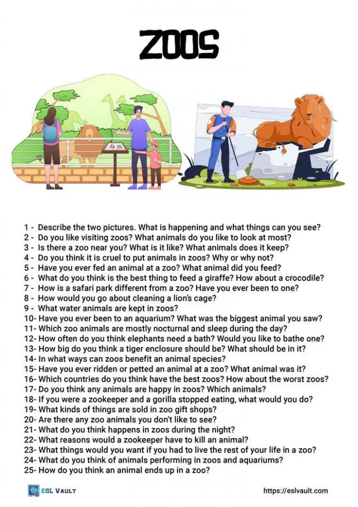 zoo conversation questions for ESL discussion