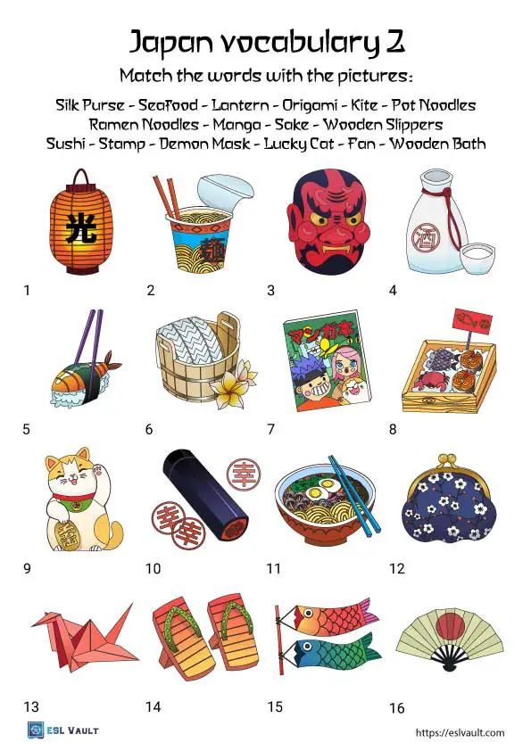 esl japan vocabulary worksheet