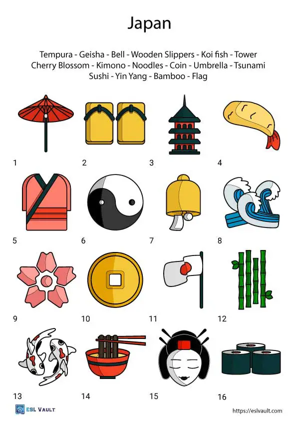 English Japan vocabulary worksheet