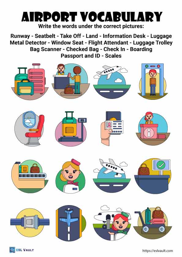 Airport Vocabulary With Pictures Worksheets ESL Vault