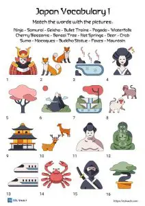 japan vocabulary worksheet in English