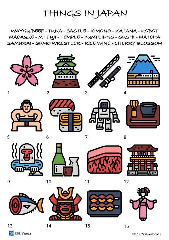 thing in japan worksheet for ESL