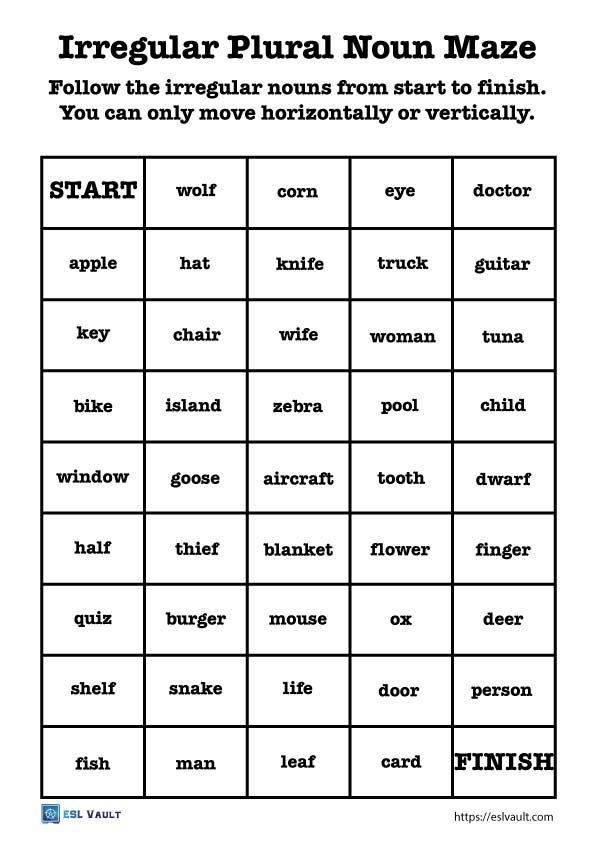 irregular plural noun word maze