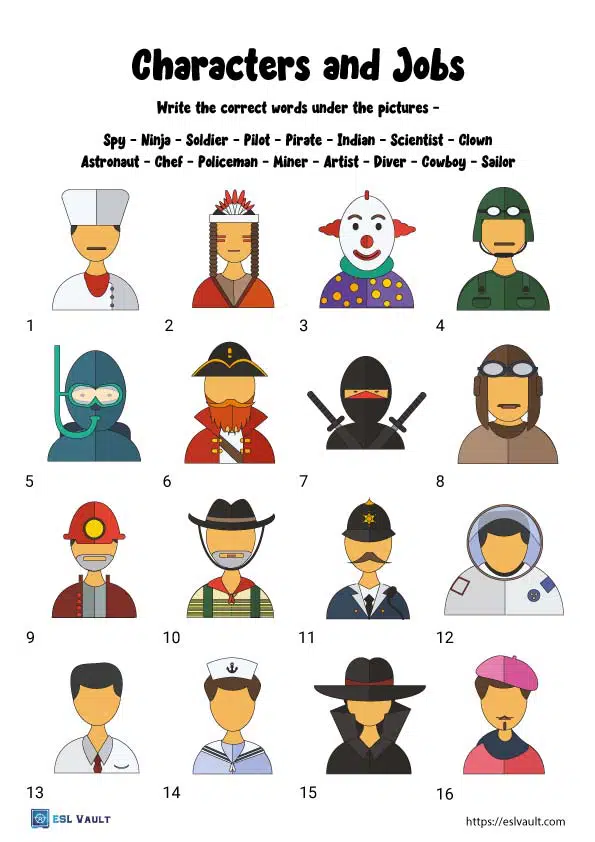 character and jobs worksheets 3