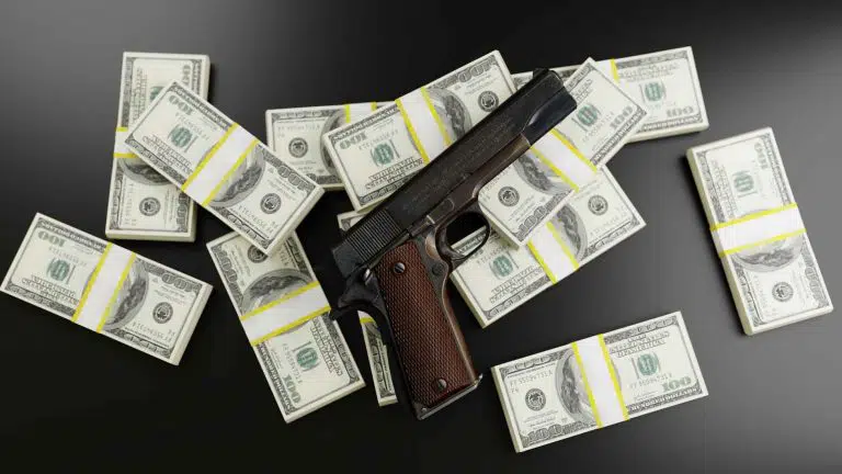 crime photo of a gun and money