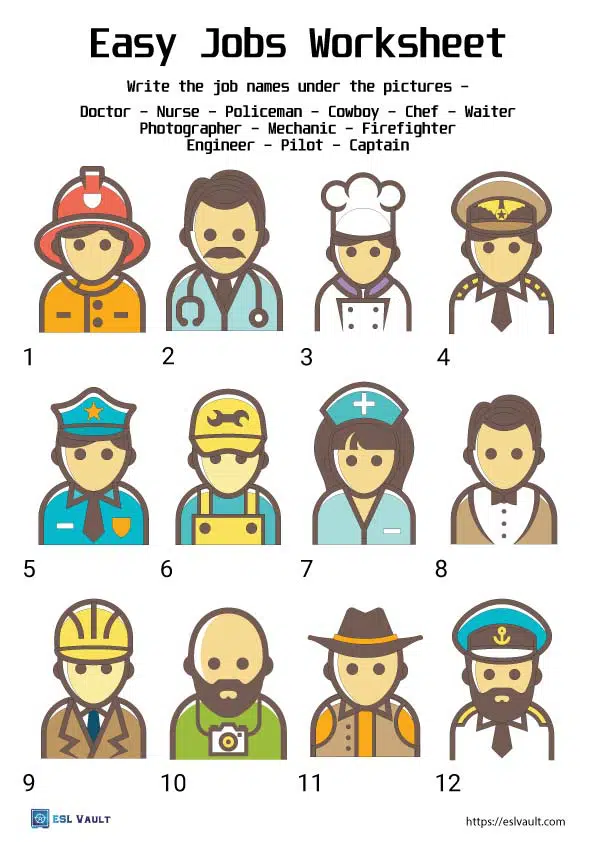 easy jobs vocabulary for kids