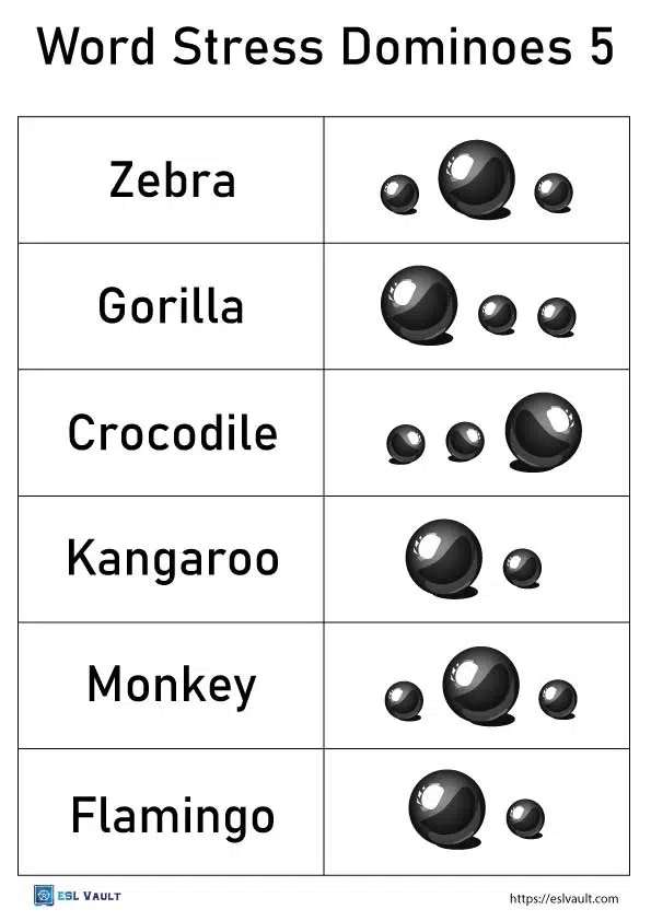 word stress dominoes animals