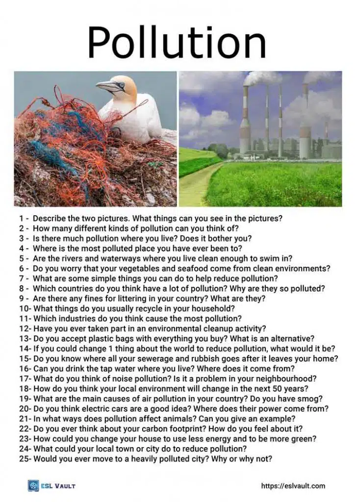 25 pollution conversation questions