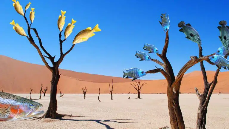 fish out of water on trees in the desert