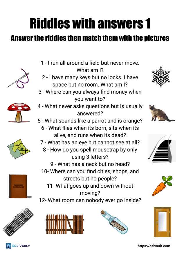 Free printable riddles with answers worksheets - ESL Vault