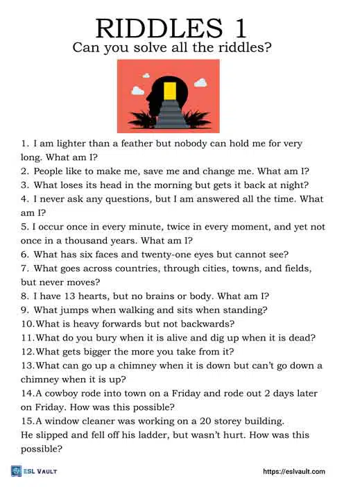 Free Printable Riddles With Answers Worksheets ESL Vault 50 OFF Free Printable Riddles With Answers Worksheets ESL Vault 50 OFF