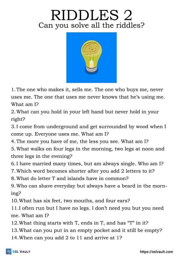 free printable riddles worksheet 2
