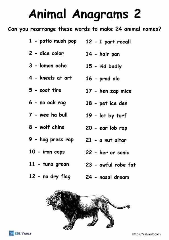 animalprintable anagrams puzzle 2