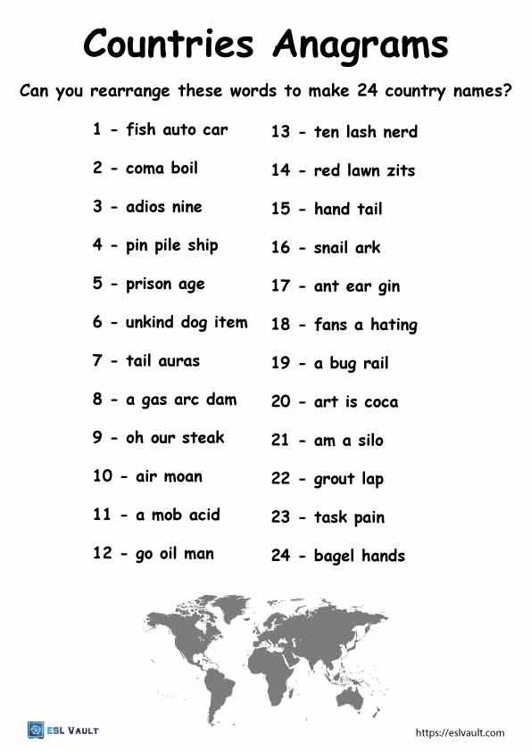 countries anagrams puzzle