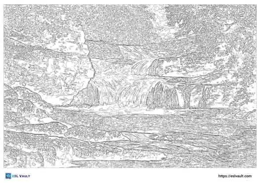 detailed coloring waterfall page 1