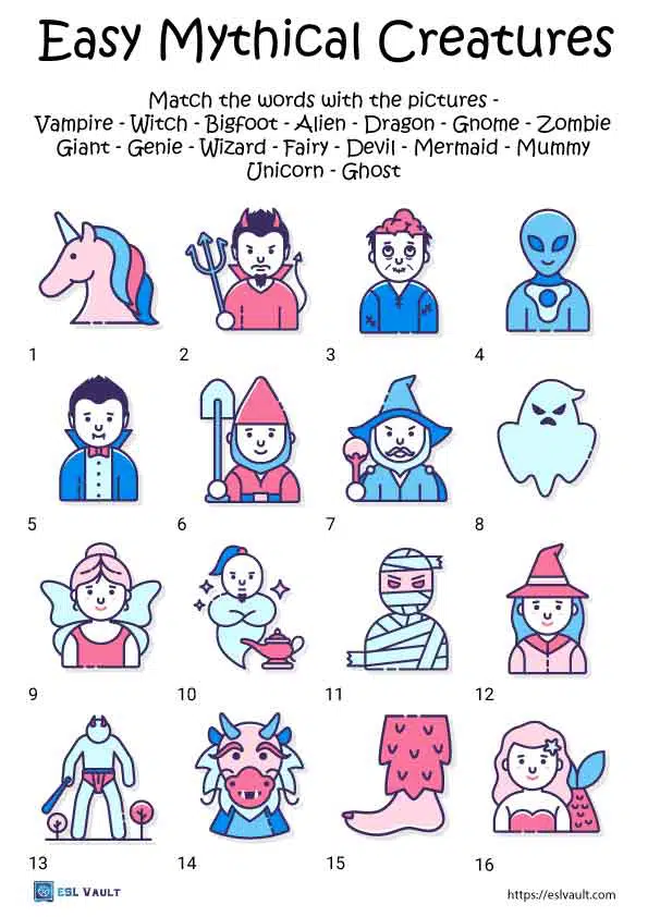 easy mythical creatures worksheet