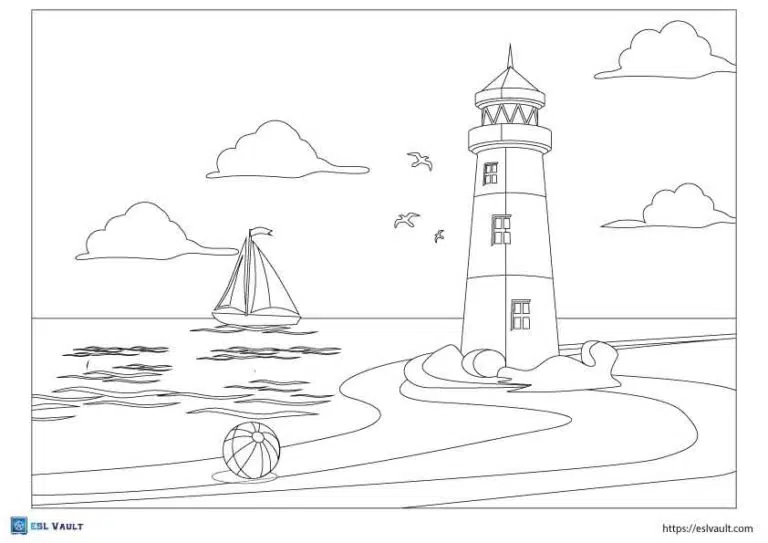 lighthouse and ship coloring page