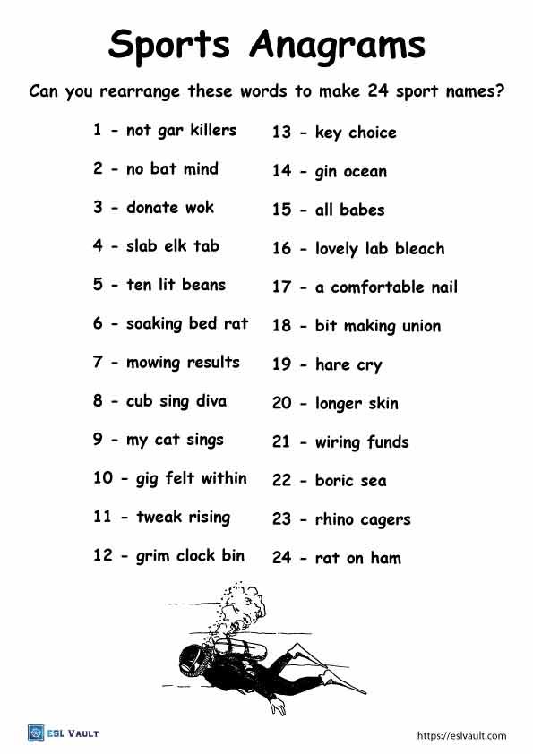 sports anagrams puzzles