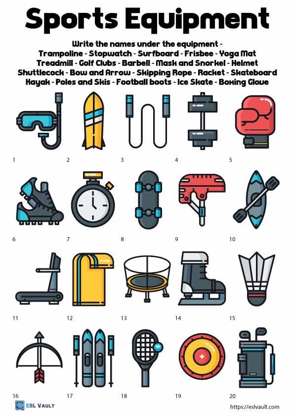 sports equipment worksheet