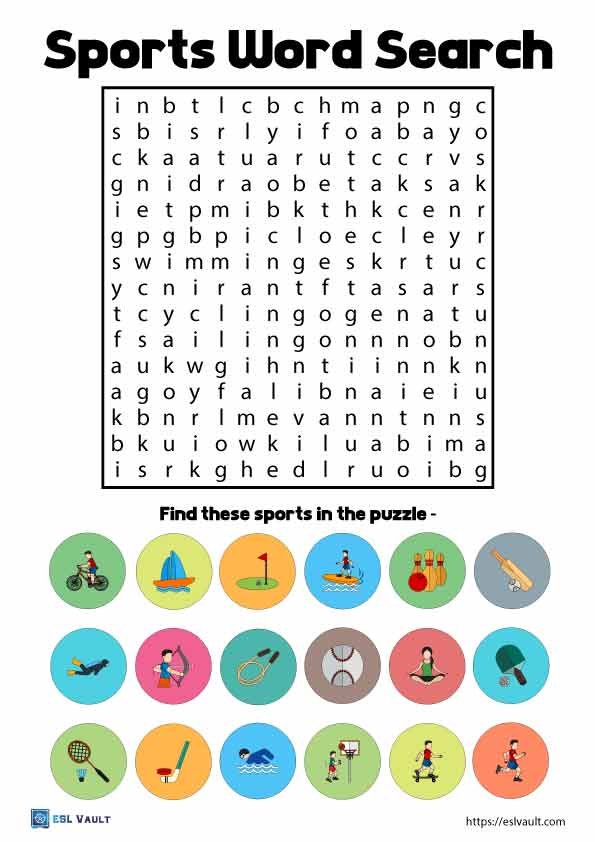 sports word search puzzle