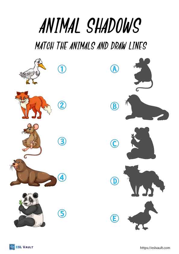 21 free printable shadow matching worksheets - ESL Vault