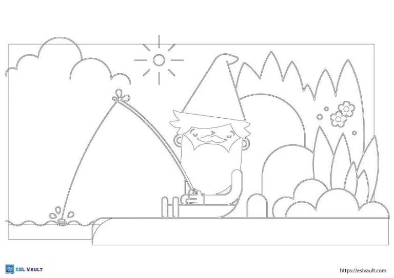 fishing gnome coloring page