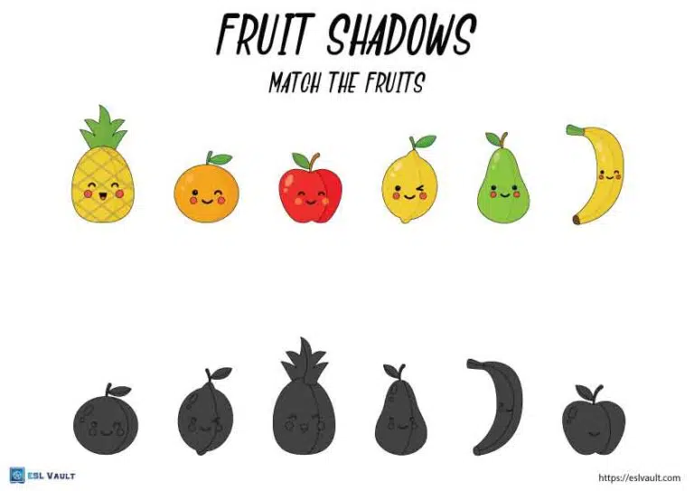 fruit shadow matching worksheets 1