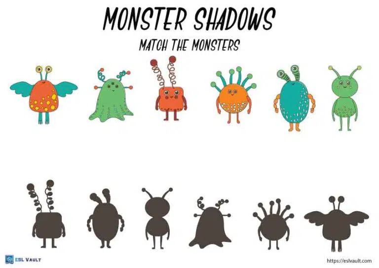 monster shadow matching worksheet