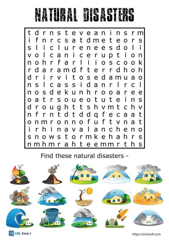 natural disasters word search