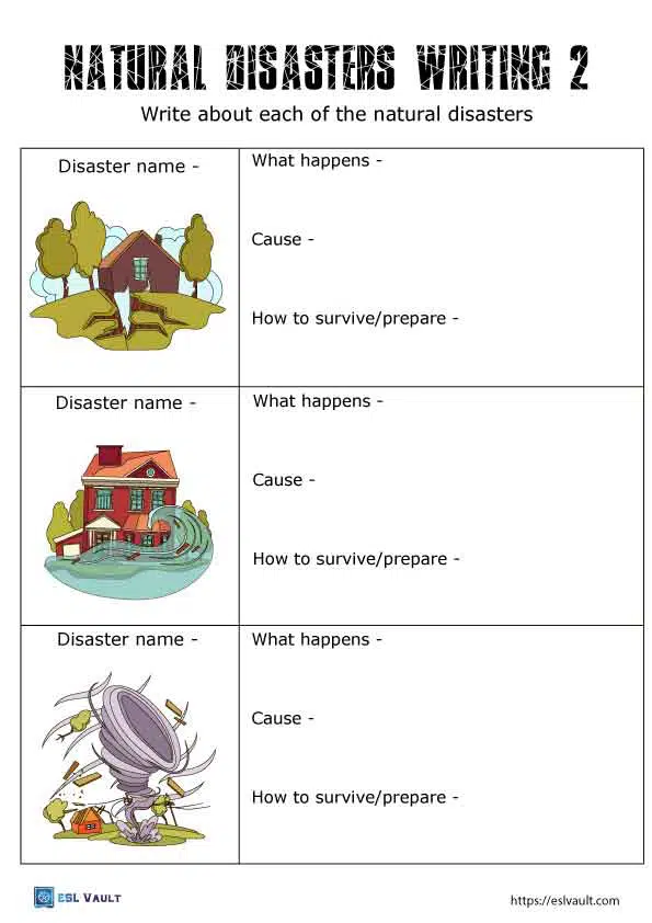 natural disasters worksheet writing 2