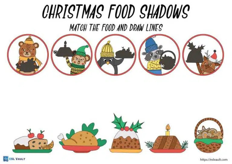 shadow matching worksheets christmas food