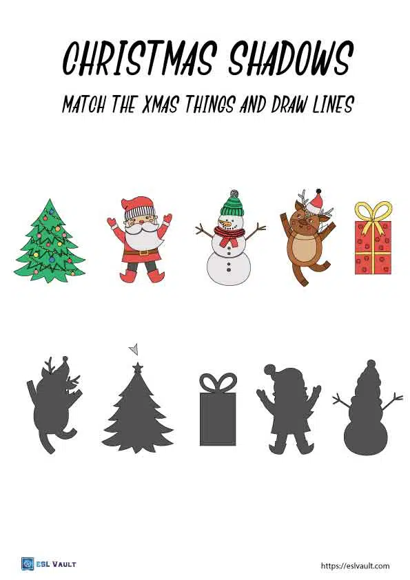 shadow matching worksheets christmas