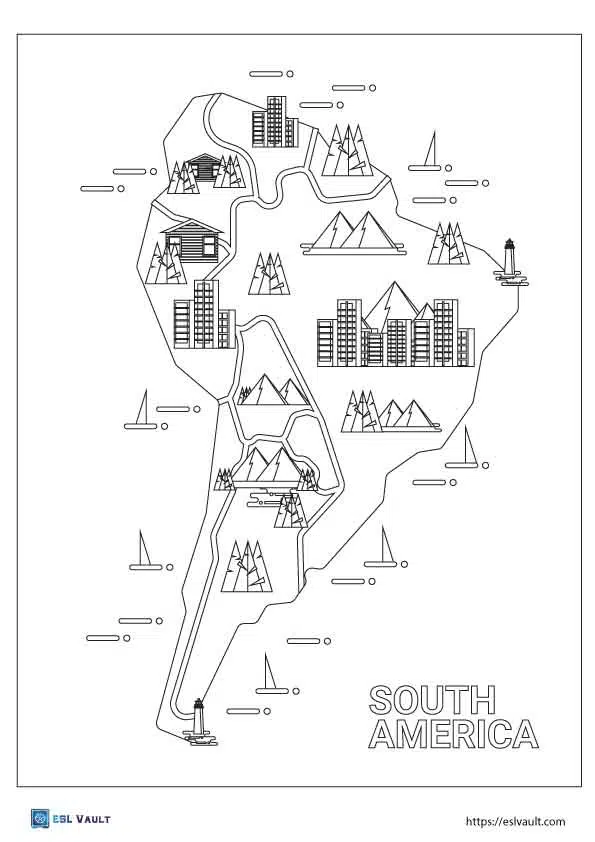 south america continent map coloring page