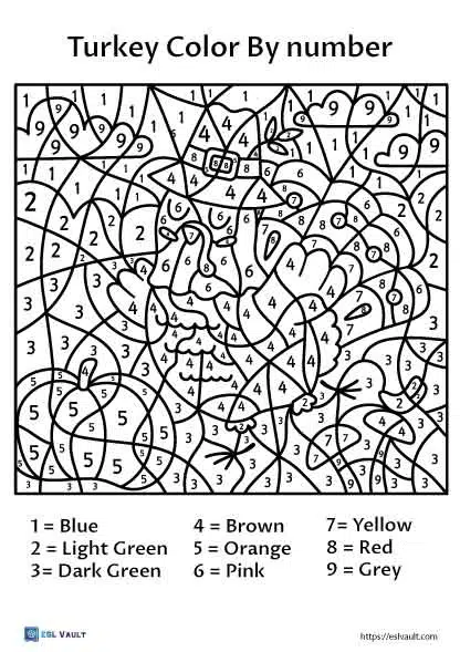 turkey free color by number printable
