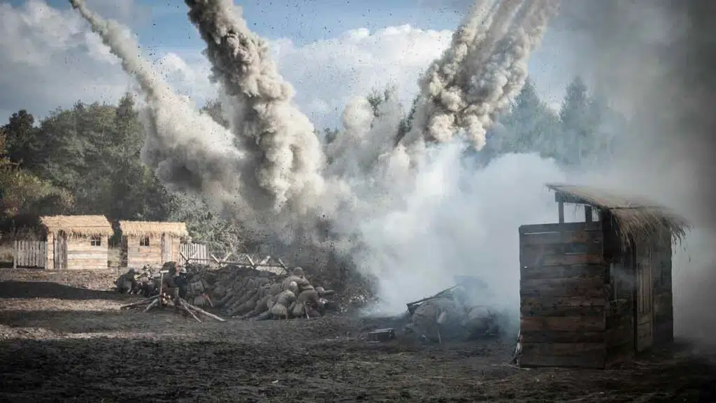 a bomb exploding in a war zone