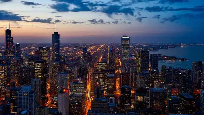 a busy city at night