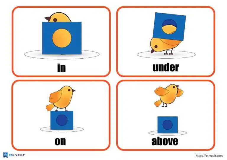 32 free preposition cards - ESL Vault
