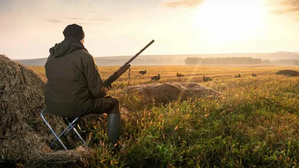 a man hunting birds with a gun