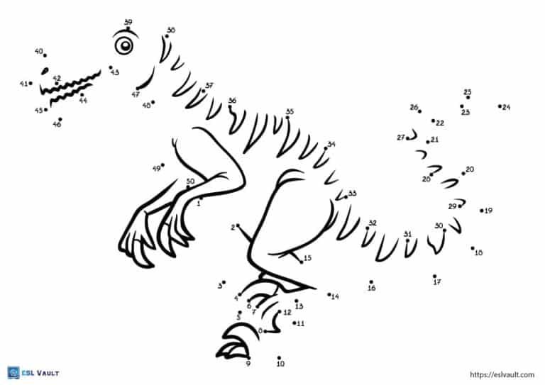 free dinosaur dot to dot pages velociraptor