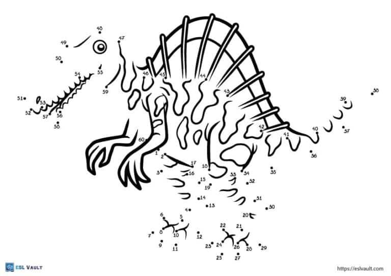 printable dinosaur dot to dot spinosaurus