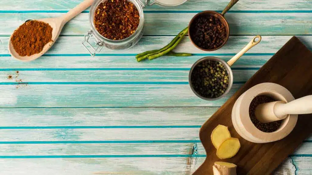 spices with a mortar and pestle