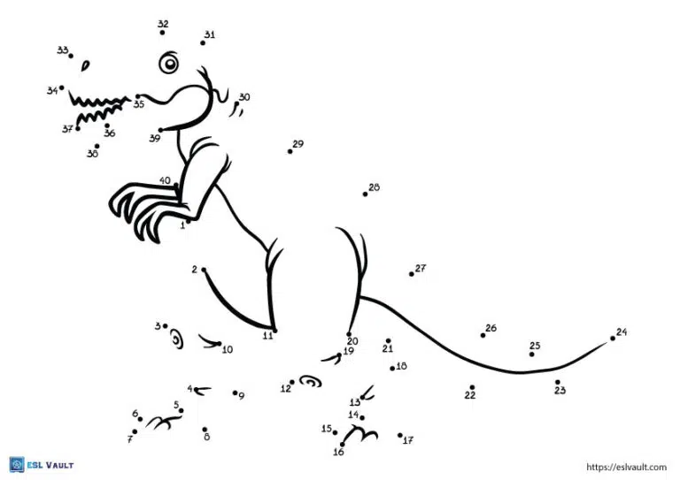 trex dinosaur dot to dot printable
