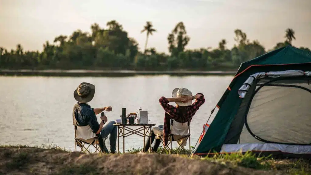 a couple camping in comfort